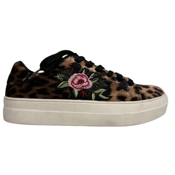 Madden Girl Leopard Velvet Platform Sneakers SIZE 6 Cheetah Animal Print Rose - Picture 1 of 9